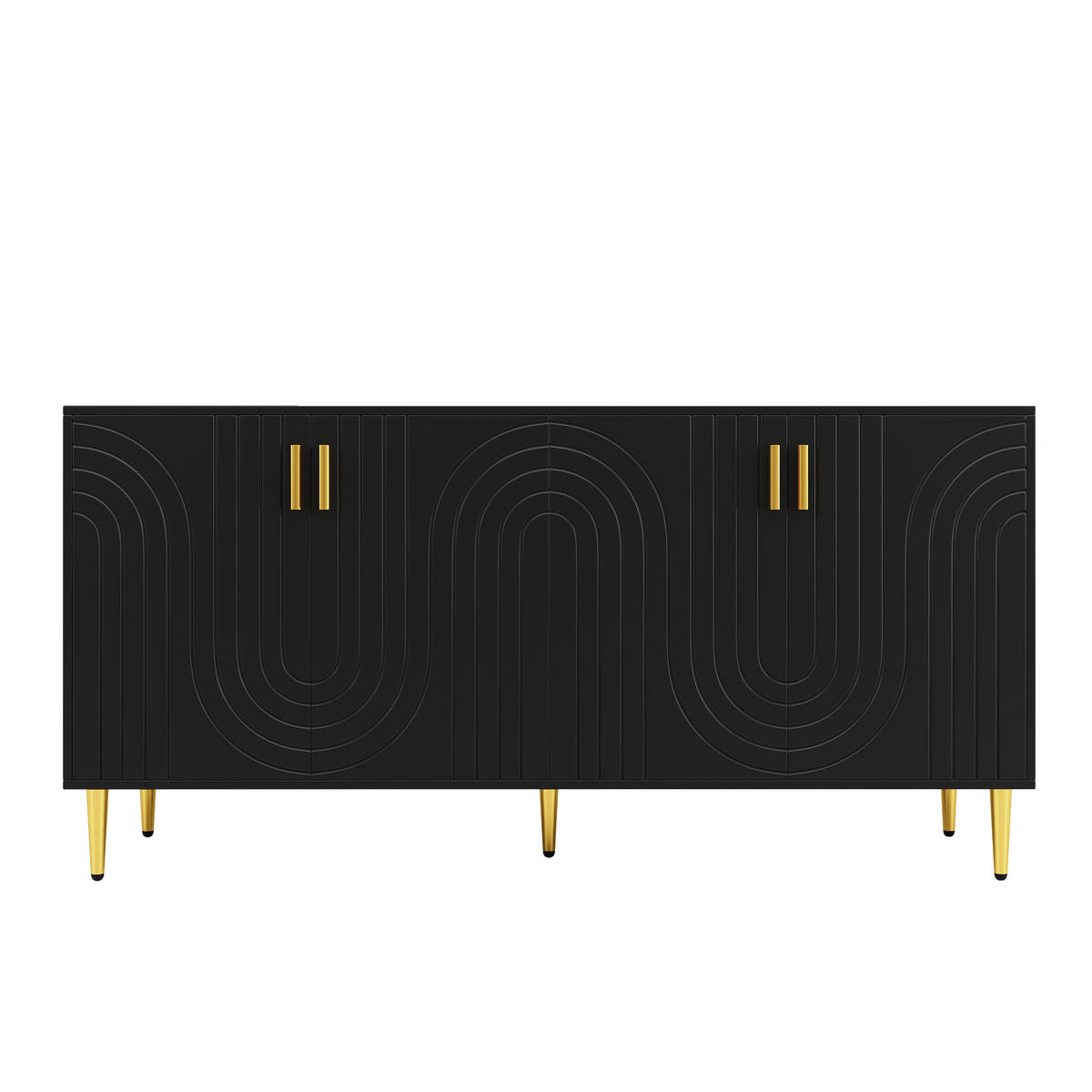 SIDEBOARD mit 3 Türen Schwarz mit Goldenen Akzenten - Schwarz, Holzwerkstoff/Metall (152/75/40cm) - Urban Meuble
