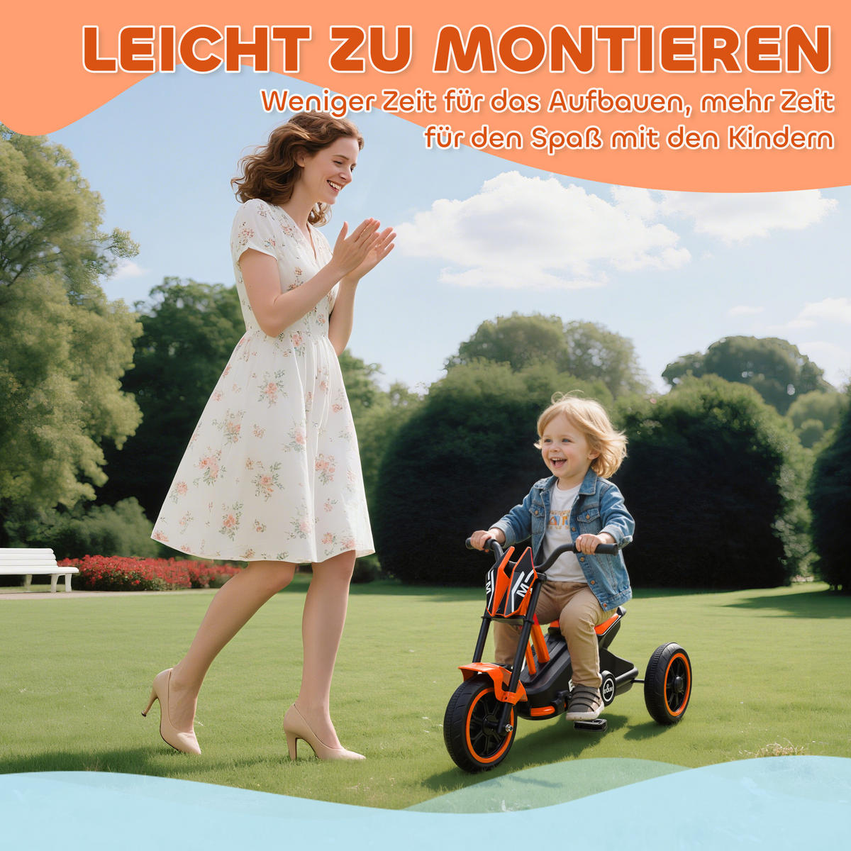 DREIRAD, Kinderfahrrad, Laufrad, Kinderrad mit Pedal für Kinder 18-36 Monaten - Orange, Metall (79/44/47cm) - AIYAPLAY