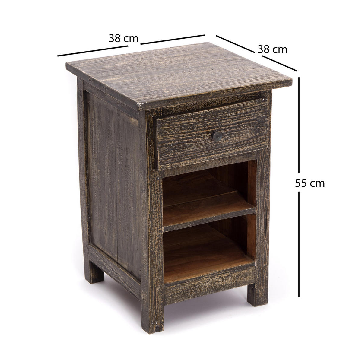 NACHTTISCH Ben Mahagoni Massivholz, mit Schublade und 2 Fächern rustic braun - Braun, Holz (38/55/38cm) - CREEDWOOD