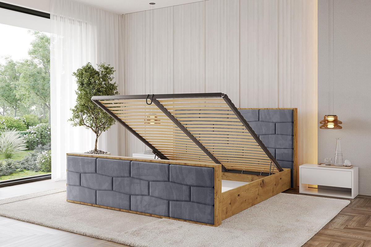 POLSTERBETT mit Bettkasten, Fußteil und Lattenrost, Boxbett mit Matratze H3/H4 - ENZO8-Z 120x200 Dunkelgrau - Dunkelgrau, Holzwerkstoff/Textil (120/200cm) - ALTDECOR