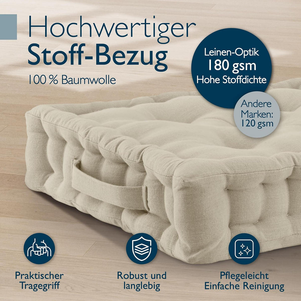 STUHLKISSEN Mila 50x50x10cm Leinen - Naturfarben, Textil (50/50/10cm) - Beautissu 