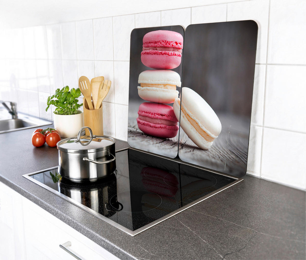 GLASSCHUTZPLATTEN für Herd — 2 Stück Macarons 52/30 cm - Anthrazit, Glas (30/52cm) - Wenko