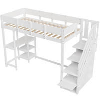 HOCHBETT 90/200 cm DE-01427, in Weiß, mit Stauraumtreppe und Ablage - Weiß, Holz (90/200cm) - ComfortXL