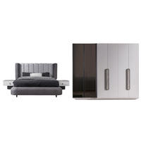 BETTANLAGE BARCELONA Schlafzimmer-Set, 4-teilig, Anthrazit, Bett mit Kopfteil, 2 Nachttische und Kleiderschrank - Anthrazit, Leder/Holzwerkstoff (160/200cm) - Villa Möbel