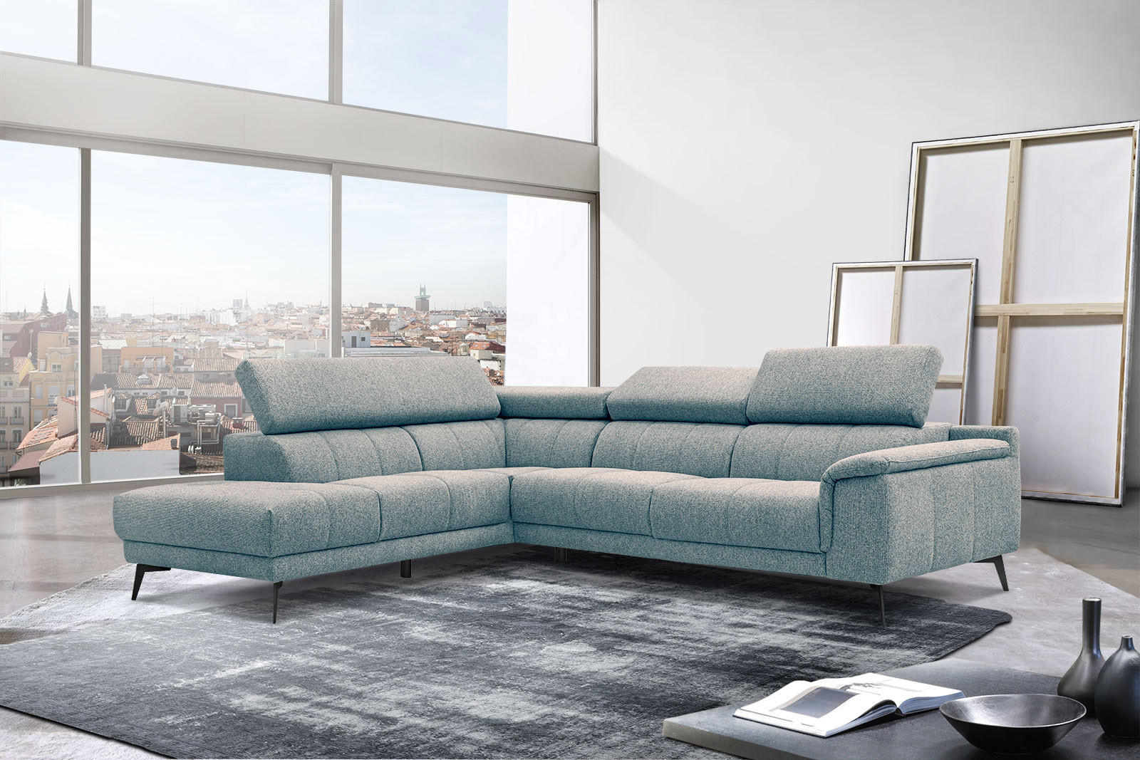 ECKSOFA FIERO 5-Sitzer, mintgrün - Schwarz/Mintgrün, Holzwerkstoff/Textil (158/269cm) - Courtois Laville