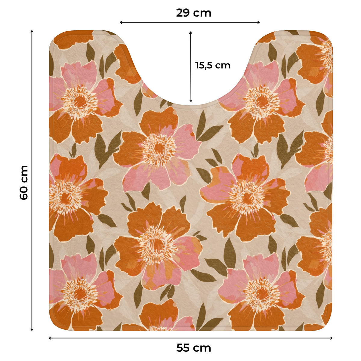 WC-VORLEGER Blumen - Motiv - Retro Toilettenvorleger 55x60 cm - Multicolor, Kunststoff/Textil (55/1cm) - OnlyWow