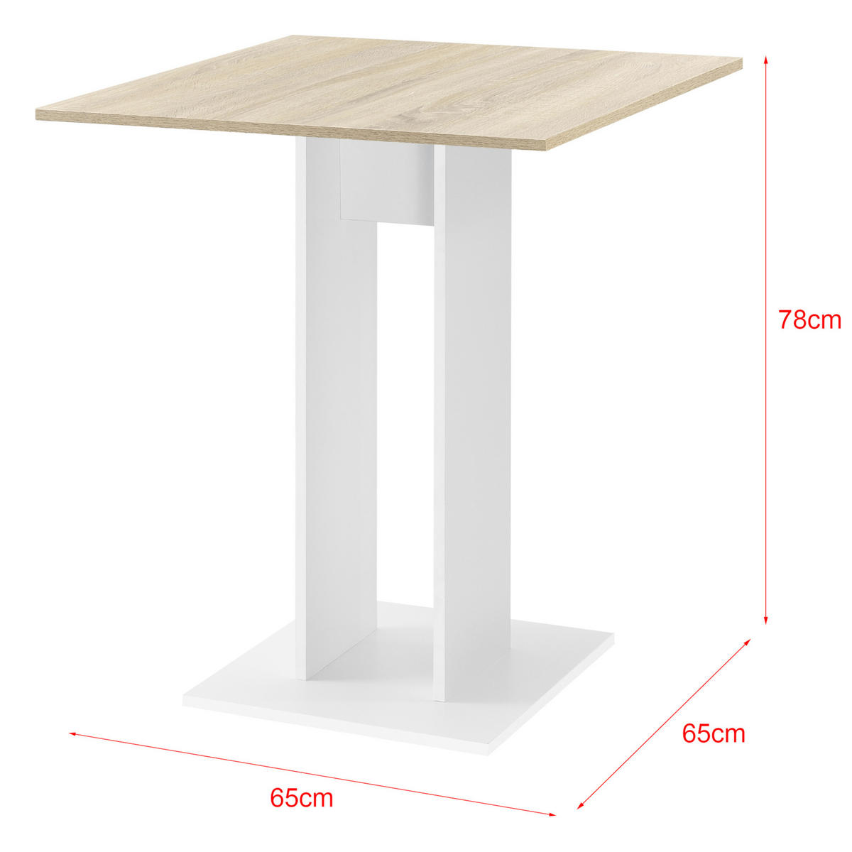 KÜCHENTISCH Lindesnes - Eichefarben/Weiß, Holzwerkstoff (65/65/78cm) - [en.casa]