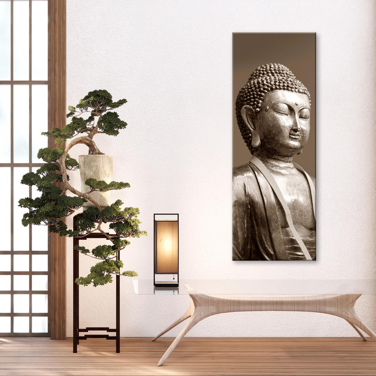 WANDBILD orientalische buddha statue - Braun, Textil (30/90cm) - Feeby