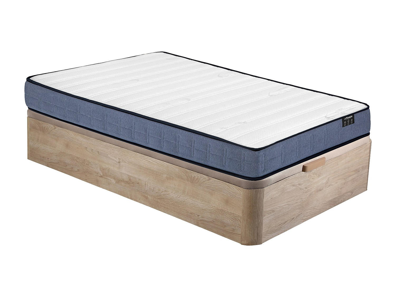 MATRATZE und Bettgestell mit Lattenrost und Bettkasten - 1 Person - Stoff, Holz, Platte - Naturfarben Hell, Weiß - - Naturfarben/Weiß, Holz/Holzwerkstoff (90/190cm) - Vente-Unique