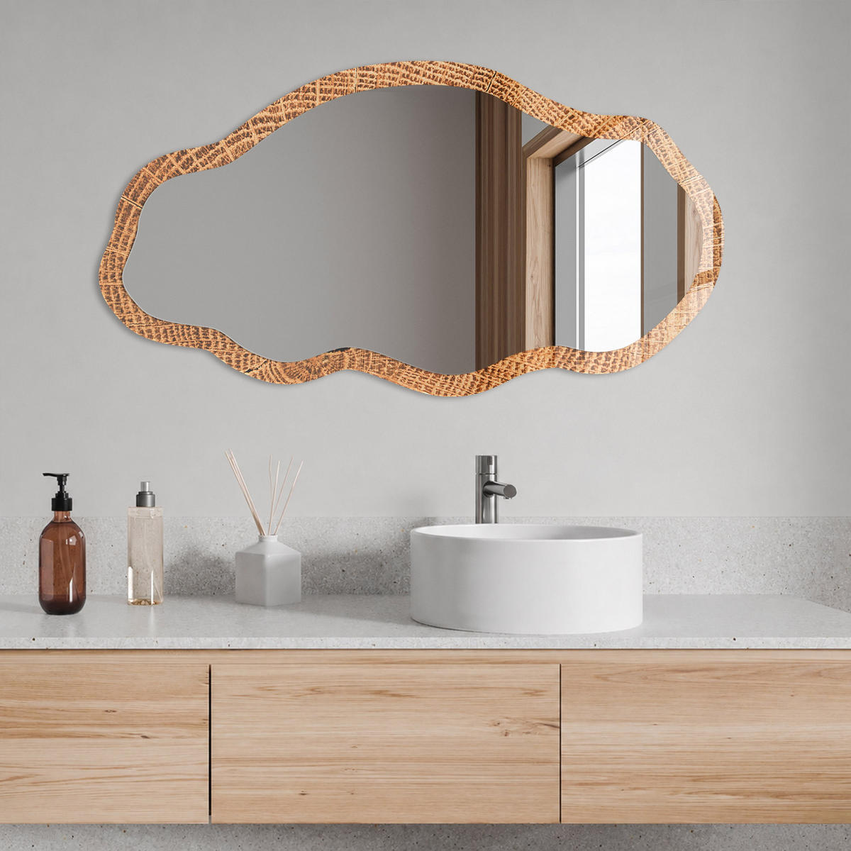 SPIEGEL 90x45 cm asymmetrisch mit Druck - Holzkonstruktion - Transparent, Glas (45/90/0.4cm) - TULUP