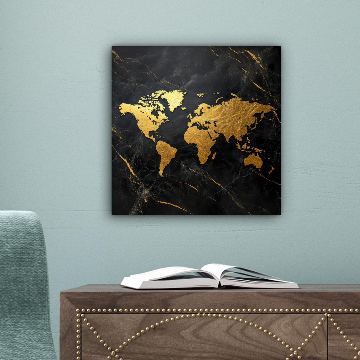 LEINWANDBILD Weltkarte - Gold - Marmor 20x20 cm - Goldfarben, Textil (20/20cm) - MuchoWow