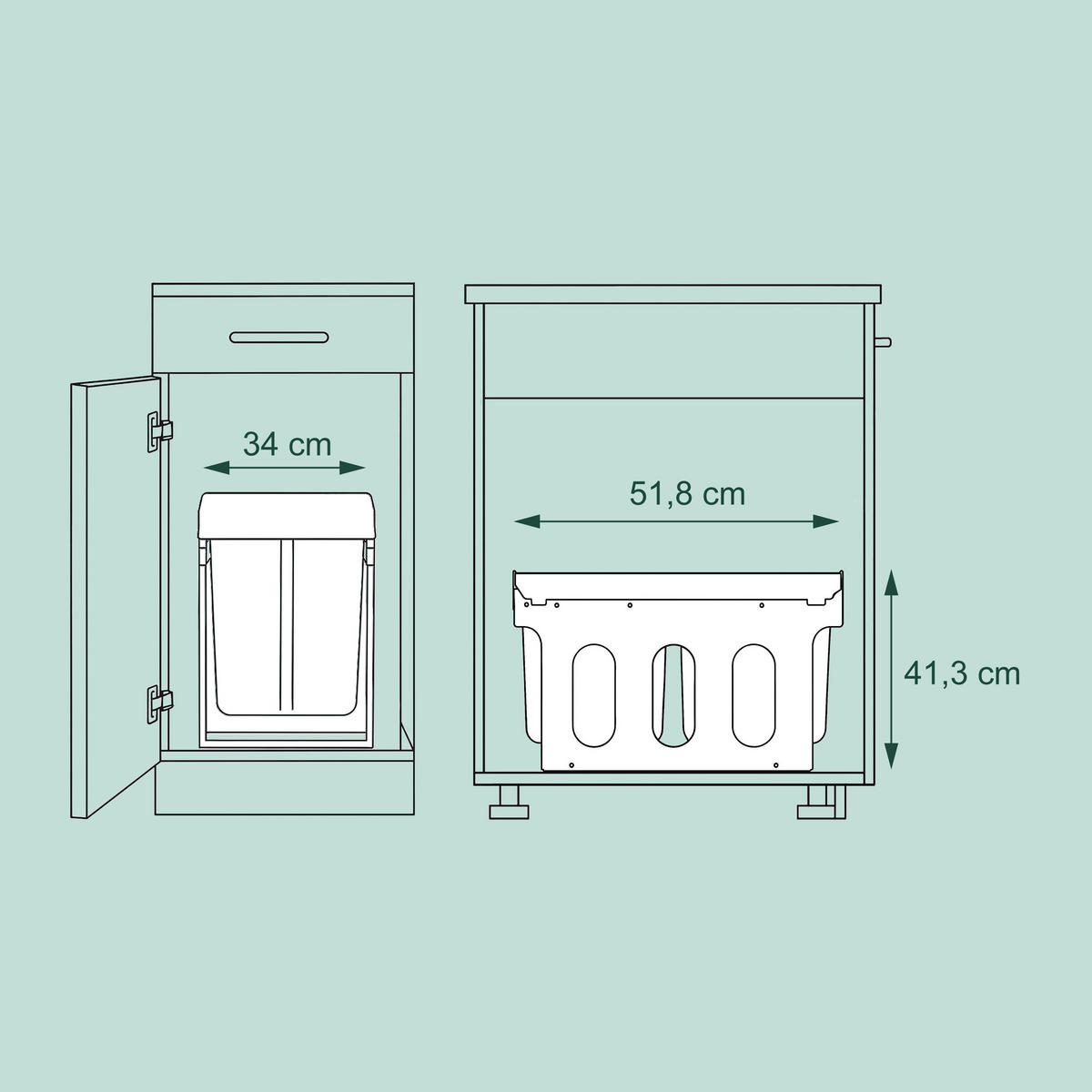 EINBAUMÜLLEIMER - Weiß, Kunststoff/Metall (34/41.3/51.8cm) - Relaxdays