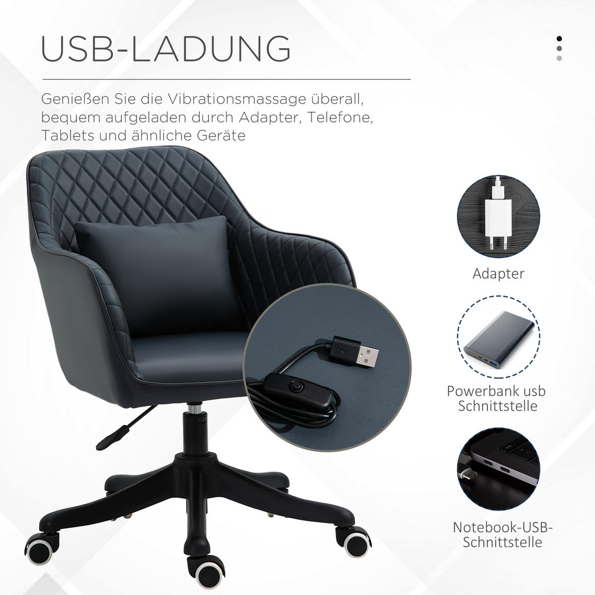 MASSAGE Bürostuhl Drehstuhl Arbeitstuhl mit Vibrationsfunktion Kunstleder Grau - Anthrazit, Leder (70/86/57cm) - Vinsetto