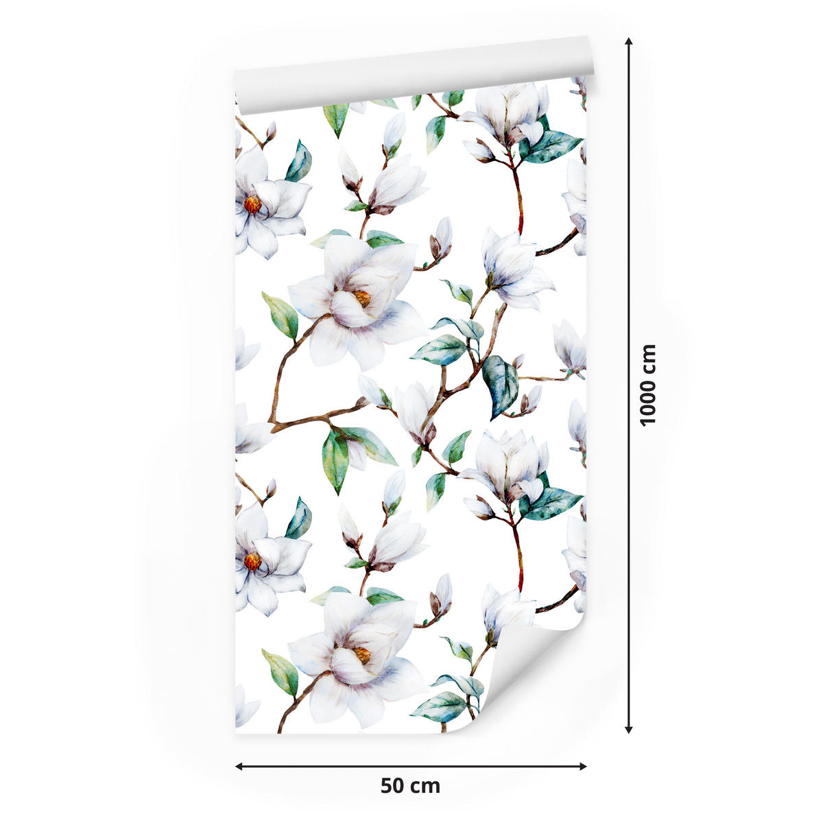 VLIESTAPETE Magnolienblüten – Weiß, Grün, Hellblau – 50x1000 cm - Weiß/Hellblau, Papier (50/1000cm) - Muralo