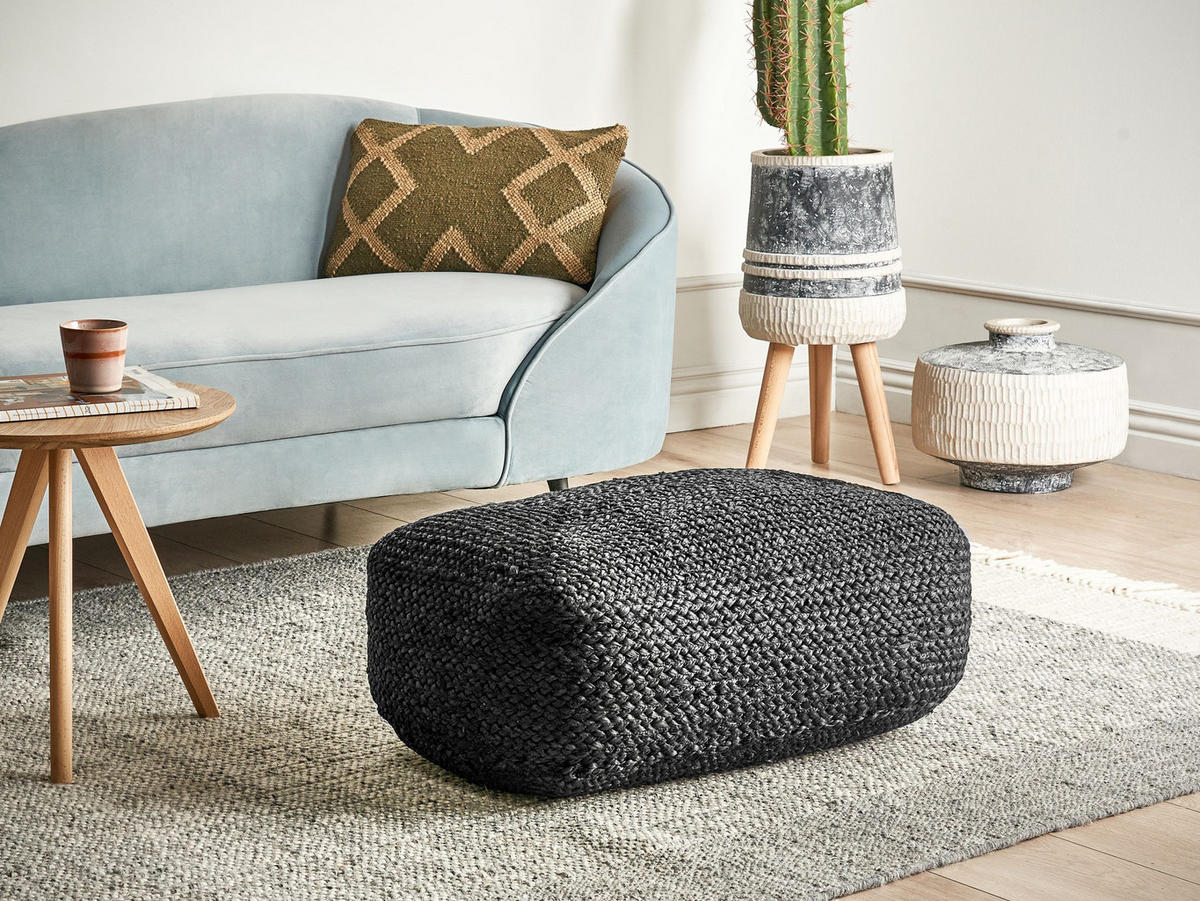 POUF Jute Schwarz Isarda - Schwarz, Textil (40/20/70cm) - Beliani