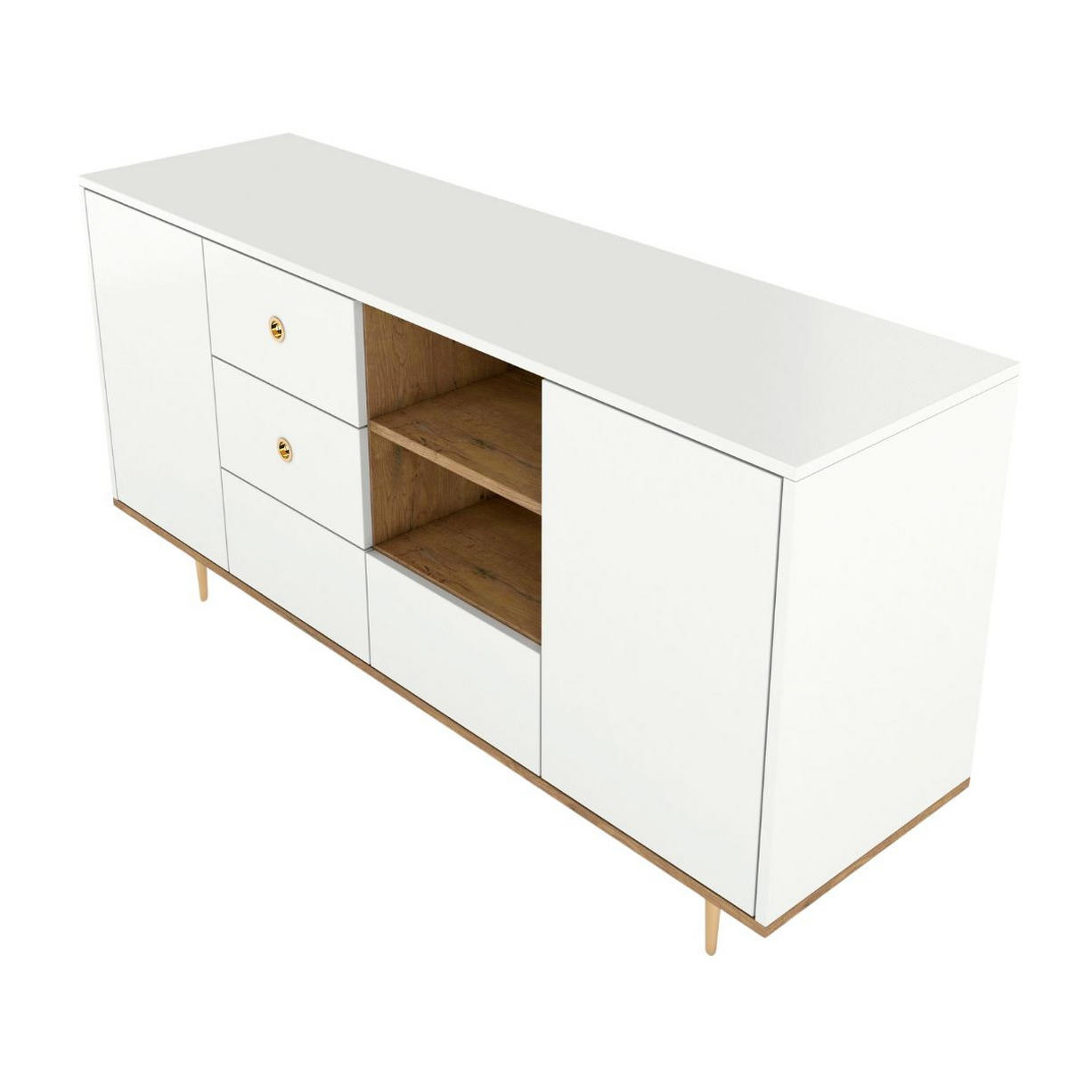 SIDEBOARD Harmoni, Weiß, Eiche, Goldene Details - Goldfarben/Weiß, Holzwerkstoff/Metall (160/83/45cm) - Skandica