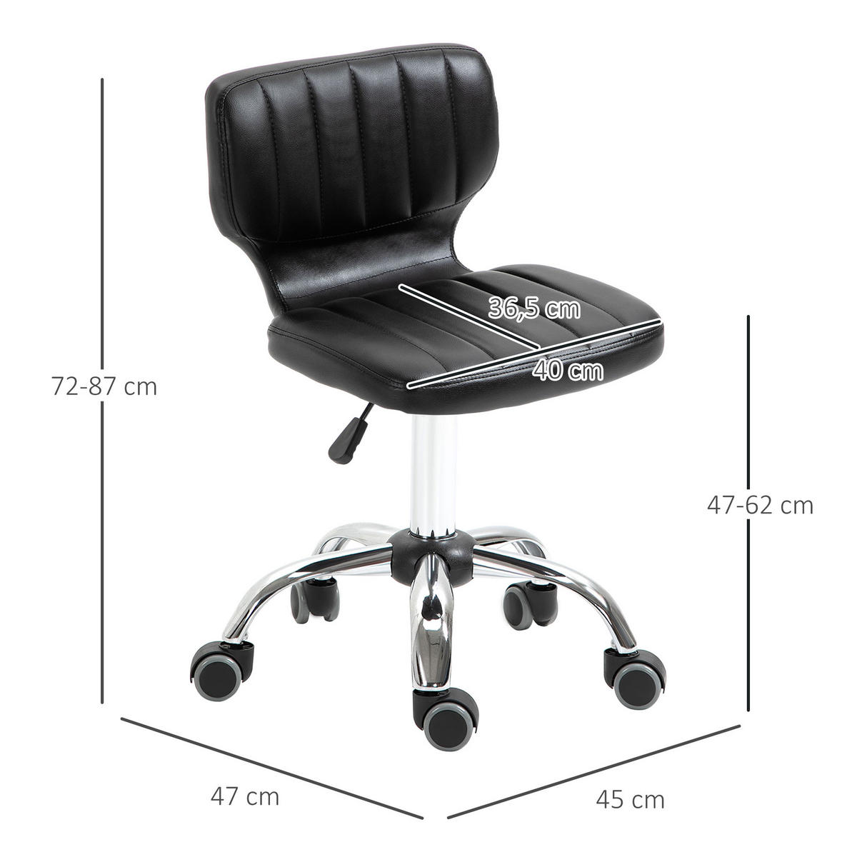 BÜROHOCKER DE-18008 höhenverstellbar 47-62 cm, gepolstert Schwarz - Schwarz, Metall (47/87/45cm) - ComfortXL