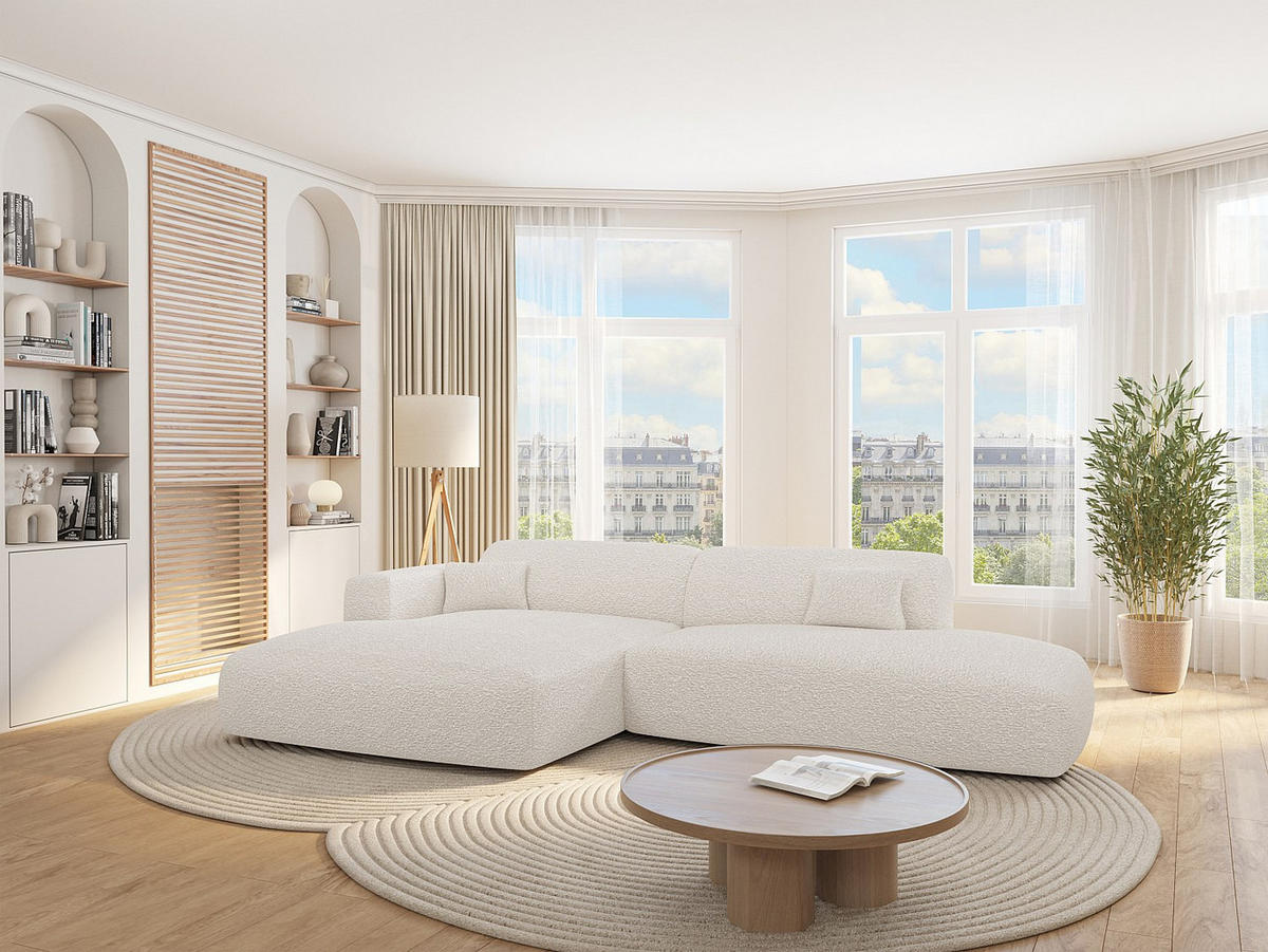 ECKSOFA - Ecke links - offenes Ende - Bouclé-Stoff - Weiß - POGNI - Weiß, Textil (300/160cm) - Vente-Unique