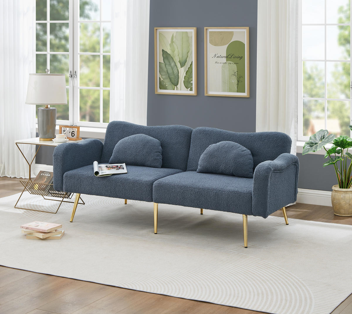 ZWEISITZER-SOFABETT Wollmischgewebe mit 3-fach verstellbarer Rückenlehne Blaugrau 175/79/82 cm - Blaugrau, Textil (79/82/175cm) - Redom