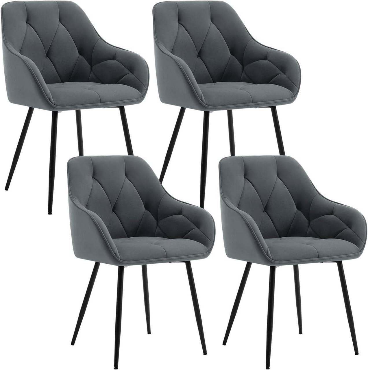 ESSZIMMERSTUHL 4er Set ergonomisch, aus Samt, Dunkelgrau - Dunkelgrau/Schwarz, Kunststoff/Textil (56/83.5/53cm) - Woltu