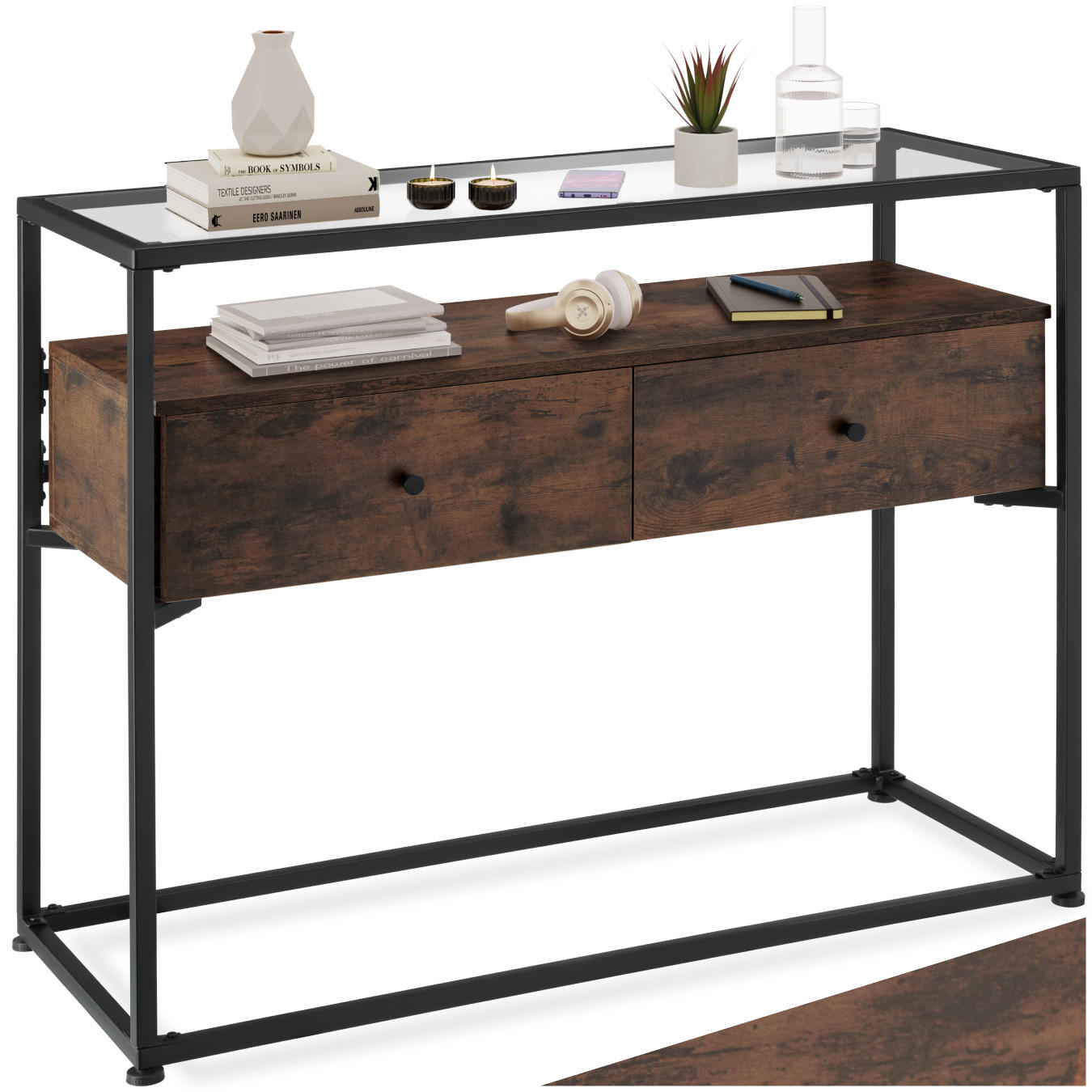 KONSOLENTISCH Reading,101,5 x 41,5 x 80,5 cm,Industrial Holz dunkel, rustikal - Rostfarben, Holzwerkstoff (101.5/41.5/80.5cm) - tectake