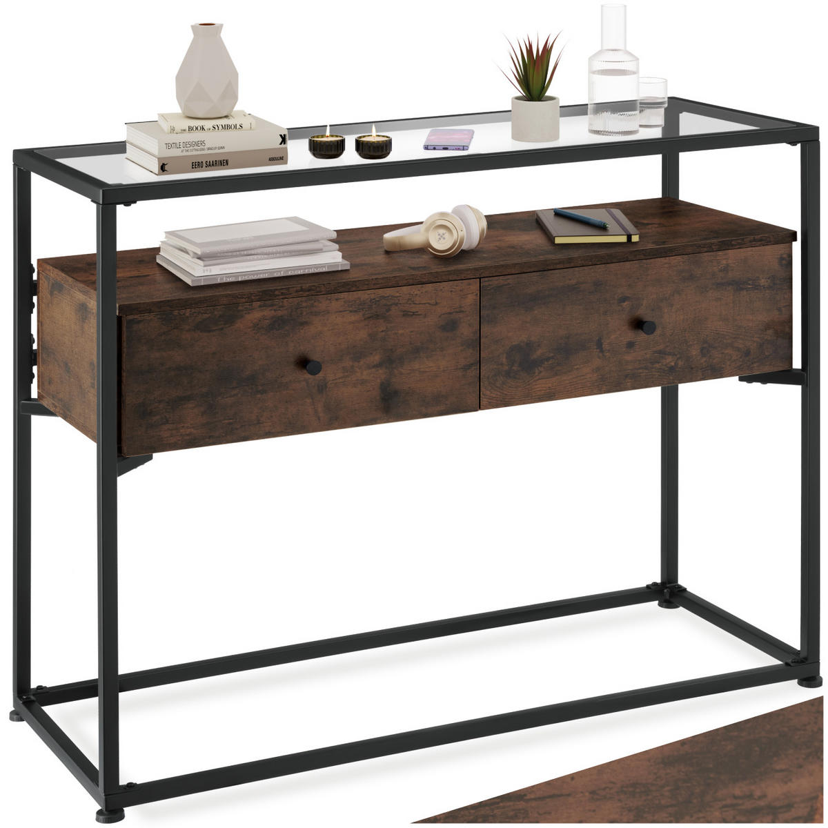 KONSOLENTISCH Reading,101,5 x 41,5 x 80,5 cm,Industrial Holz dunkel, rustikal - Rostfarben, Holzwerkstoff (101.5/41.5/80.5cm) - tectake