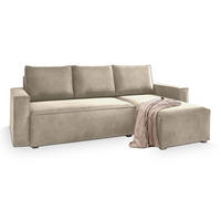 ECKSOFA SILES Creme Velours-Stoff mit Schlaffunktion - Creme, Holz (230/140cm) - MASSENO