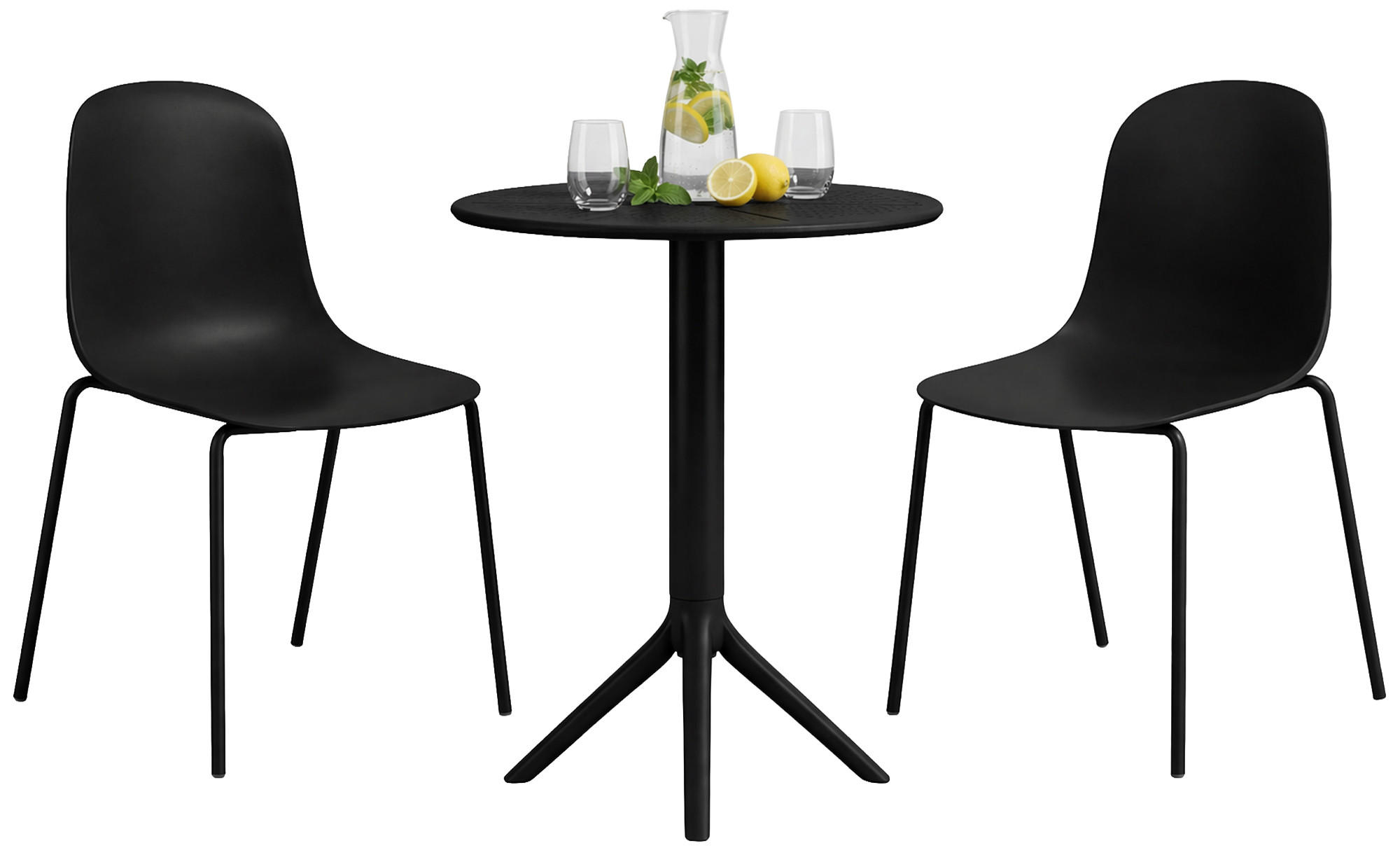 GARTENMÖBEL-SET Ella 2 Stühle 162x60x85cm Kunststoff Schwarz Balkonset - Schwarz, Kunststoff - DELUKE