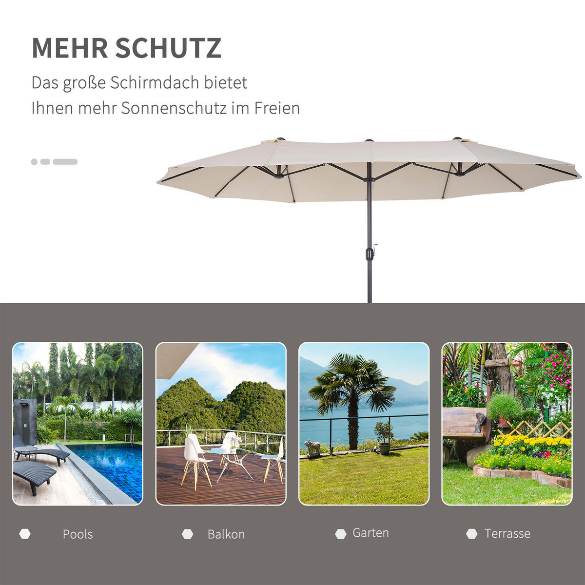 SONNENSCHIRM, Gartenschirm, Marktschirm, Doppelsonnenschirm, Beige, Oval - Beige, Metall (270/460cm) - Outsunny