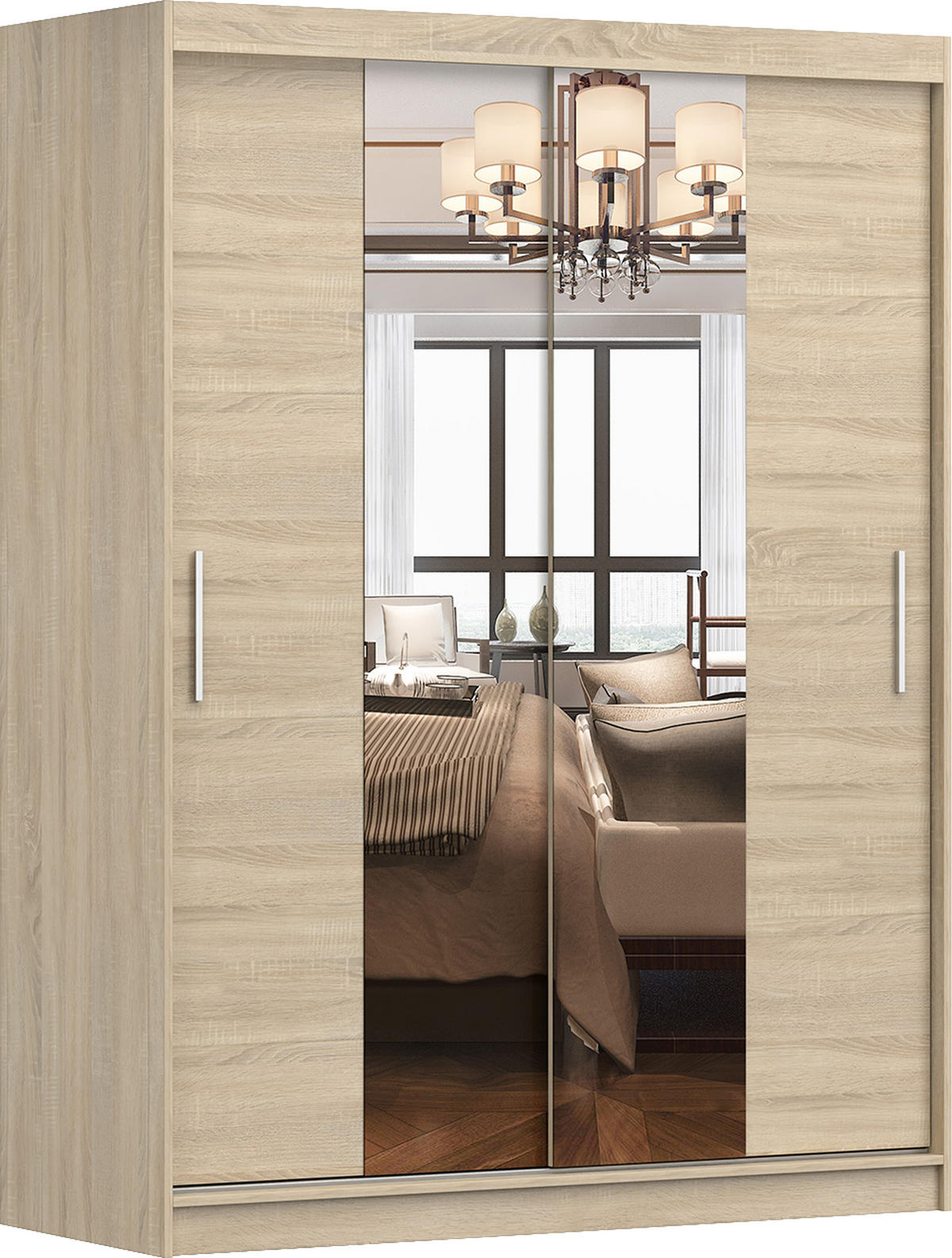 SCHIEBETÜRENSCHRANK - LARA 01 (Sonoma) - Sonoma Eiche, Holzwerkstoff/Metall (150/200/61cm) - Möblo