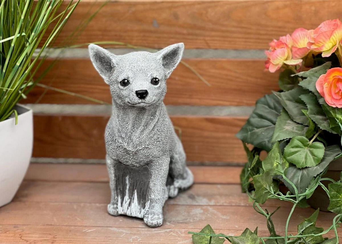 STEINFIGUR Chihuahua frostfest wetterfest Steinguss massiv - Grau, Stein (8/21/18cm) - stoneandstyle