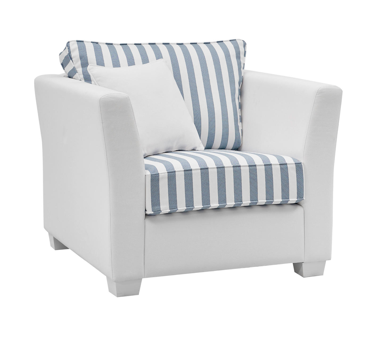 SESSEL creme blau gestreift, Landhaus 95 cm, Loungesessel für das Wohnzimmer inklusive Kissen - Blau/Creme, Holz/Textil (95/88/96cm) - Furn.Design