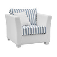 SESSEL creme blau gestreift, Landhaus 95 cm, Loungesessel für das Wohnzimmer inklusive Kissen - Blau/Creme, Holz/Textil (95/88/96cm) - Furn.Design