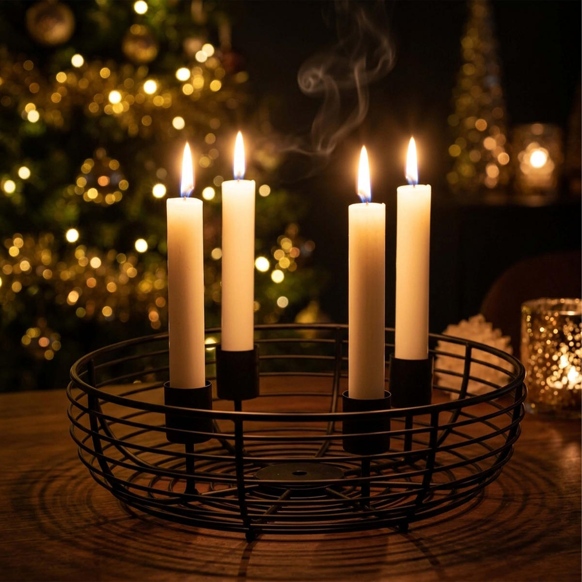 ADVENTSKRANZ Schwarz Metall 4 Kerzenhalter 6x20,5 cm - Schwarz, Metall (6cm) - Relaxdays