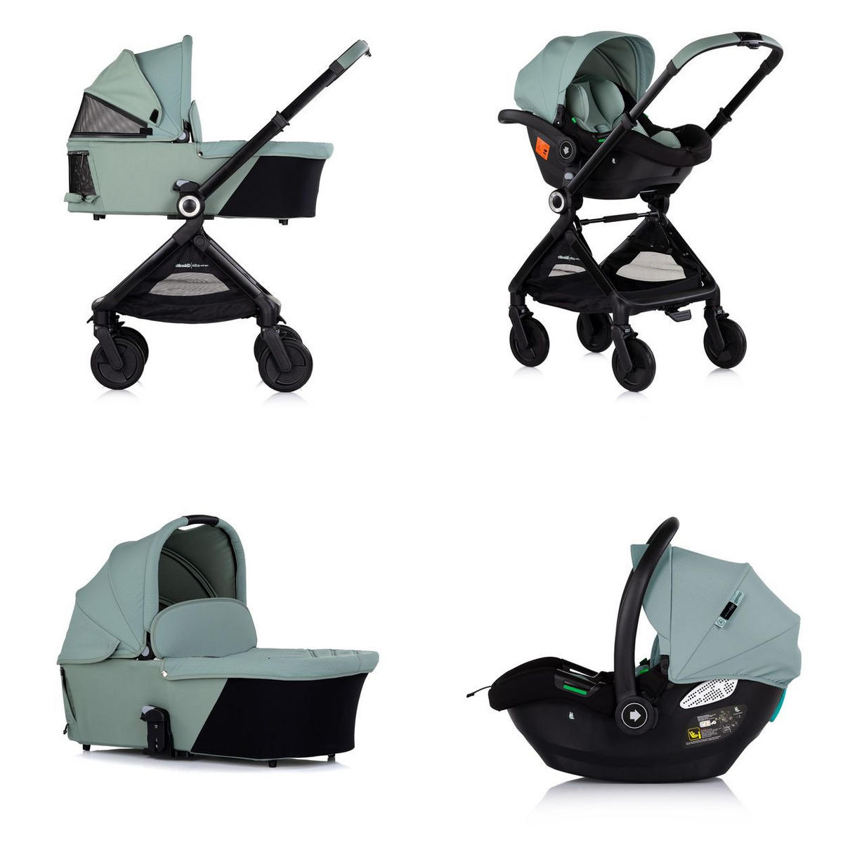 KINDERWAGEN Elite 3 in 1 Elite grün next GEN Babyschale Babywanne Tasche - Grün, Metall (69/49/112cm) - Chipolino