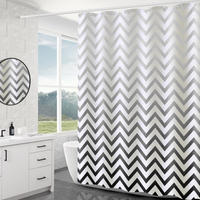 DUSCHVORHANG PEVA Schwarz Weiß mit Muster Wellen mit Haken schimmelresistent wasserdicht ideal fürs Badezimmer 120 x 180 cm - Schwarz, Kunststoff (120/180cm) - MCBOSON