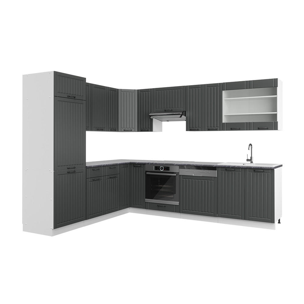 ECKKÜCHE Fame-Line Anthrazit Landhaus/Weiß 227 x 60 cm ohne AP - Dunkelgrau/Weiß, Holzwerkstoff (287/81.6/46cm) - Vicco