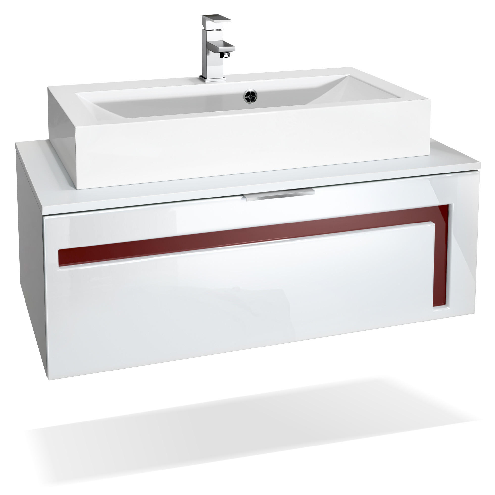 WASCHBECKENUNTERSCHRANK Aloha Absetzungen in Bordeaux Hochglanz - Bordeaux, Holzwerkstoff (96/36/51cm) - Vladon