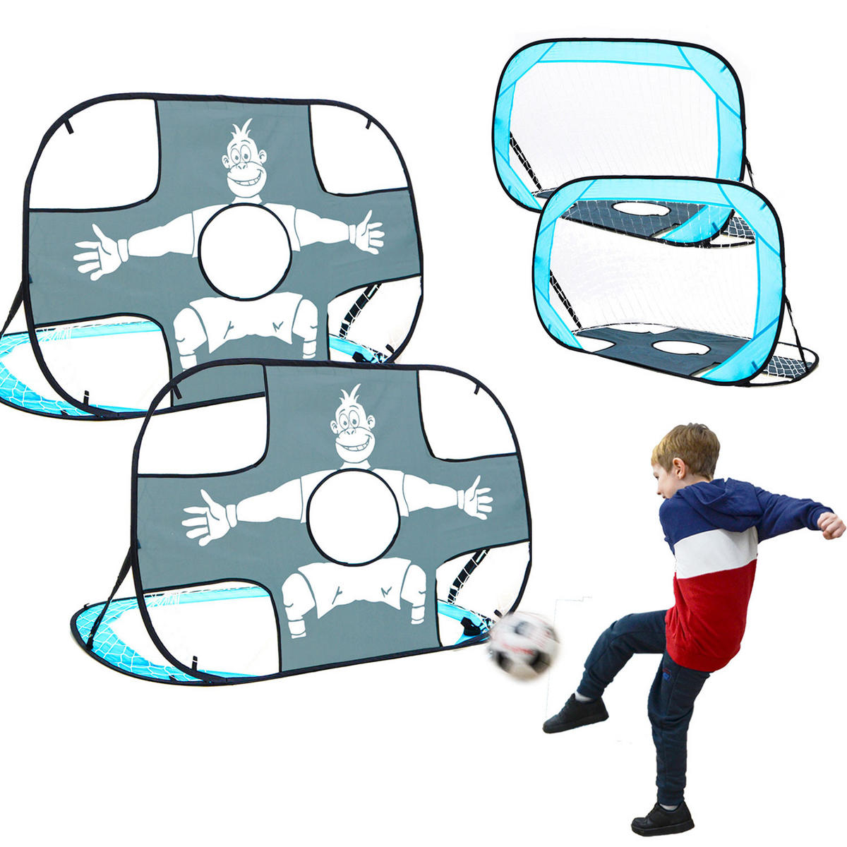 FUSSBALLTOR 2er Set mit Torwand für Kinder 125/80 cm - Schwarz, Kunststoff (80/125cm) - Littletom