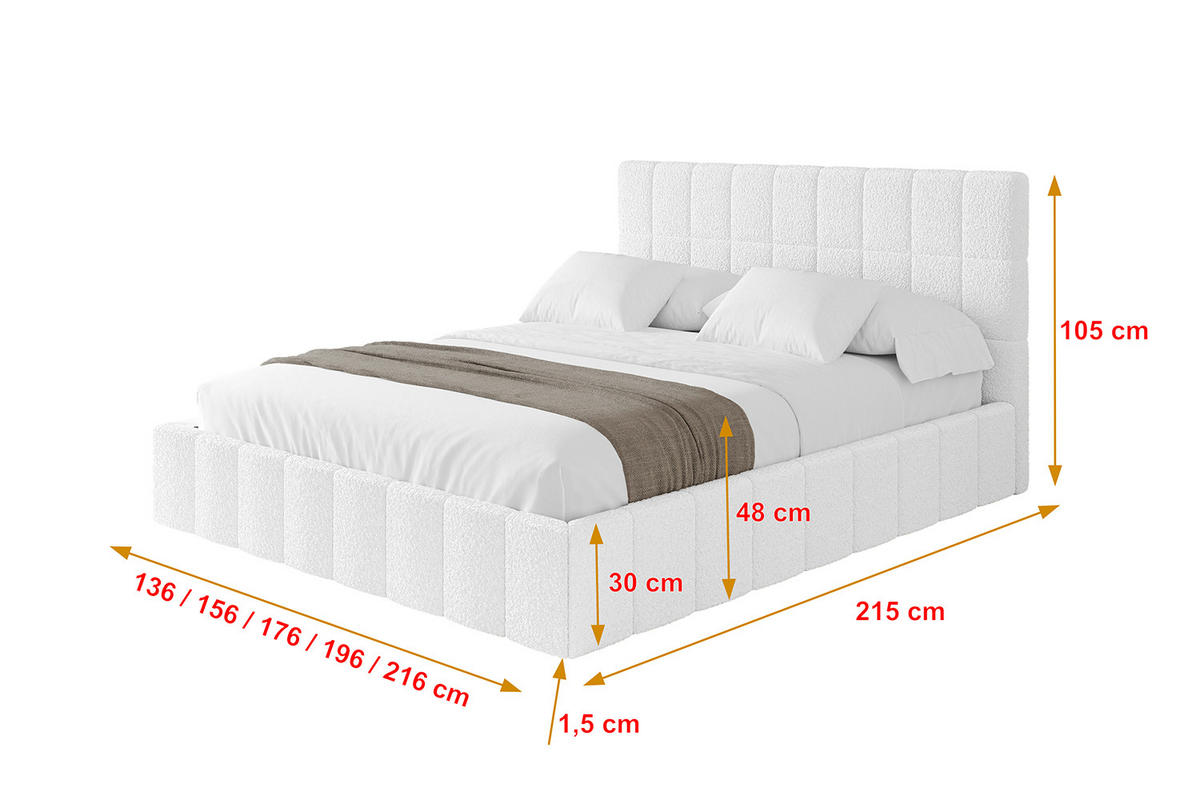 POLSTERBETT mit Bettkasten und Lattenrost, Boxbett ohne Matratze - AMEA 180x200 Weiß - Weiß, Holzwerkstoff/Textil (180/200cm) - ALTDECOR