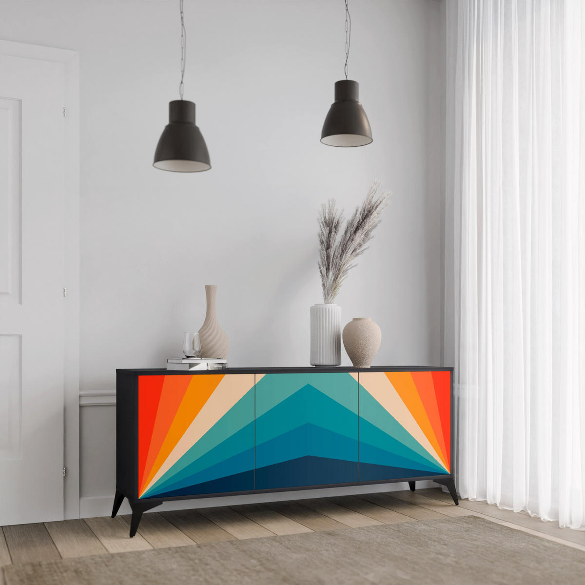 SIDEBOARD PRISM CONCUSSION, Eicheneffekt, 164,5x42x77,5 cm, 3 Türen - Eichefarben/Buchefarben, Holzwerkstoff/Buchenholz (164.5/77.5/42cm) - SpaceRebels