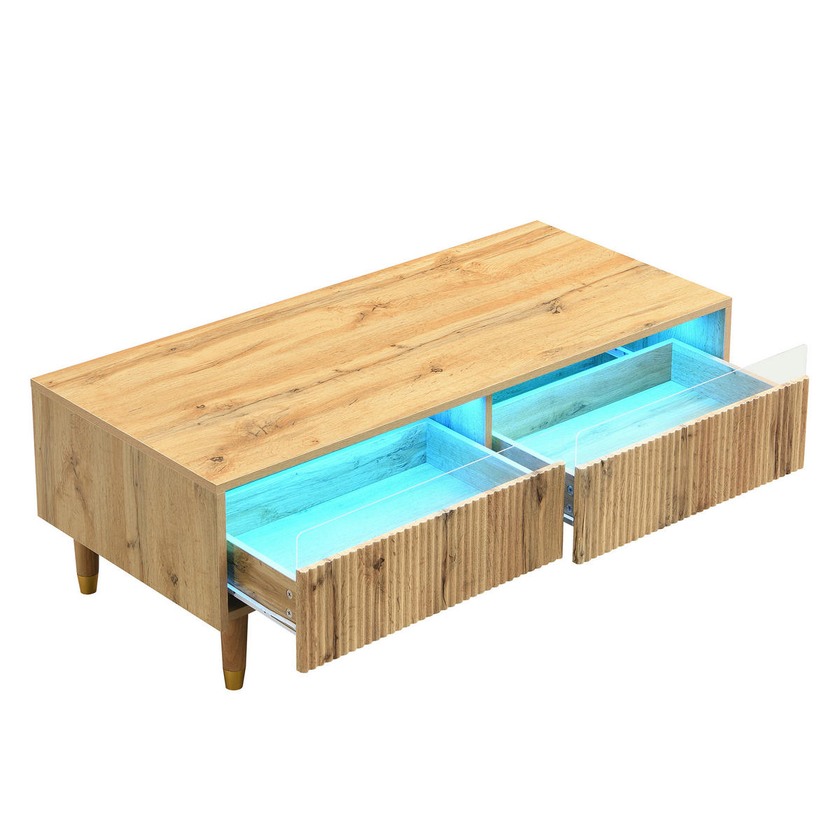 COUCHTISCH mit LED-Beleuchtung Eiche Nachbildung und 2 Schubladen - Eichefarben, Holzwerkstoff/Metall (50/110/40cm) - Urban Meuble