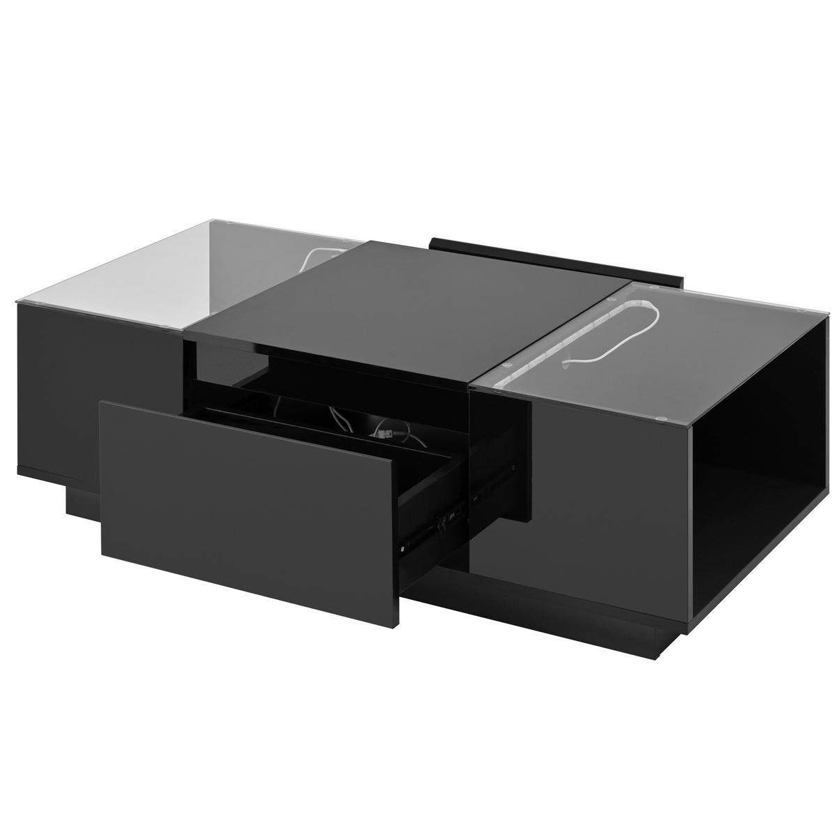 COUCHTISCH 105/50/35 cm mit LED-Beleuchtung, Glasplatten und 2 Schubladen, Schwarz - Schwarz, Holzwerkstoff (105/50/35cm) - Redom