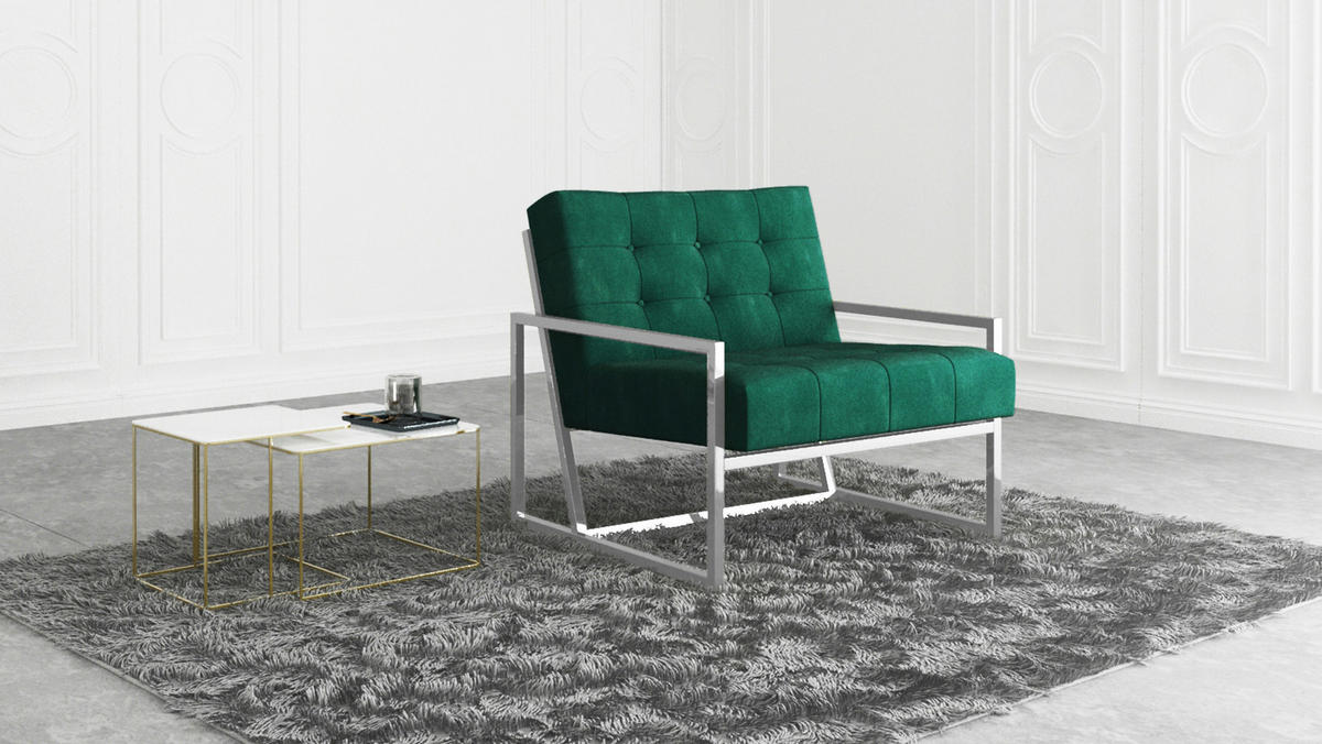 LOUNGESESSEL Duban Grün Samtstoff - Smaragdgrün/Silberfarben, Holz/Textil (84/81/89cm) - S-Style Möbel
