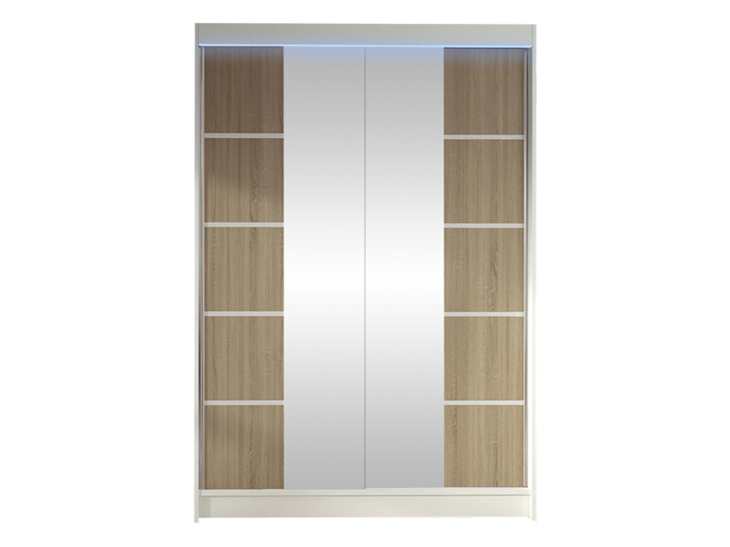 SCHWEBETÜRENSCHRANK Lino V mit RGB LED Beleuchtung - Weiß/Sonoma Eiche, Holzwerkstoff/Metall (120/200/58cm) - MIRJAN24