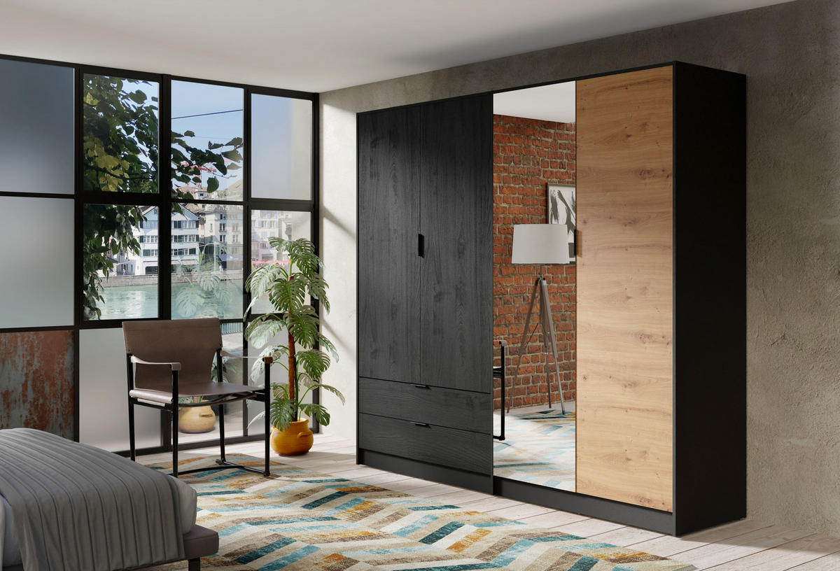 KLEIDERSCHRANK Graphit Schwarz, Eiche Artisan 221/203/54 - Eiche Artisan, Holzwerkstoff (221/203/54cm) - RAUMHIRSCH FURNITURE