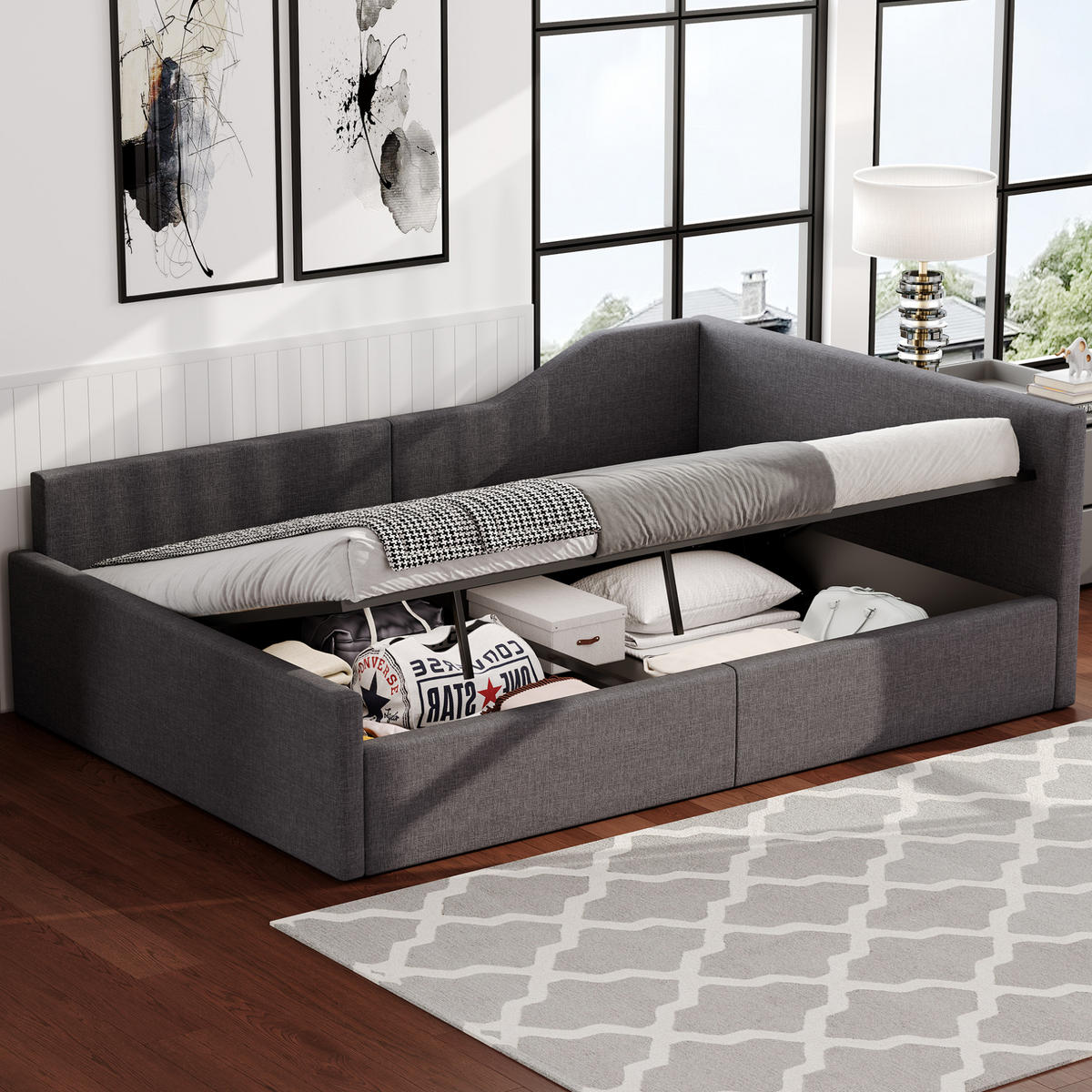 KREVET 140/200 cm s prostorom za pohranu i modernim dizajnom, Siva - siva, drvni materijal (140/200cm) - Redom