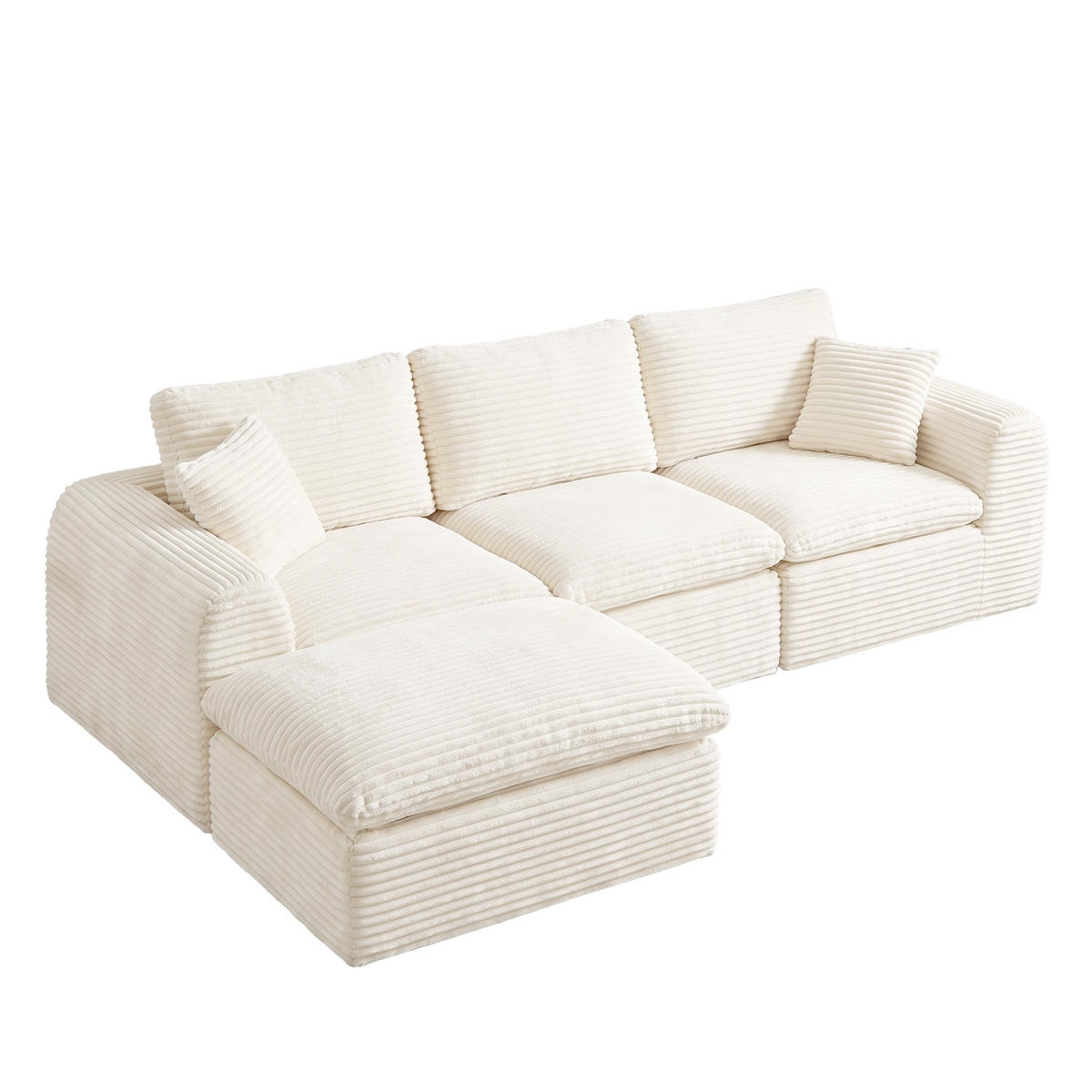 ECKSOFA 280/180/65 cm Beige Cord mit 1 Fußhocker - Beige, Textil (180/280cm) - Oxeza