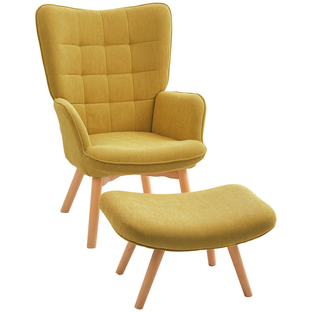 AKZENTSESSEL DE-07538 mit Hocker, Cord-Optik und Holzbeinen Orange - Orange, Textil (80/101/72cm) - ComfortXL
