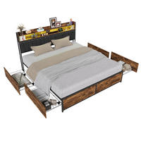 POLSTERBETT 180x200 cm, 4 Stauraumschubladen, LED-Leiste, Doppel-USB, in Braun - Braun, Holz (180/200cm) - BRILVERDE